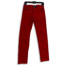Womens Red Corduroy Flat Front Straight Leg Ankle Pants Size 4