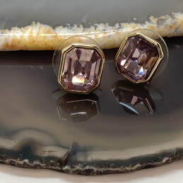 Designer J. Crew Gold-Tone Crystal Cut Purple Stone Pushback Stud Earrings