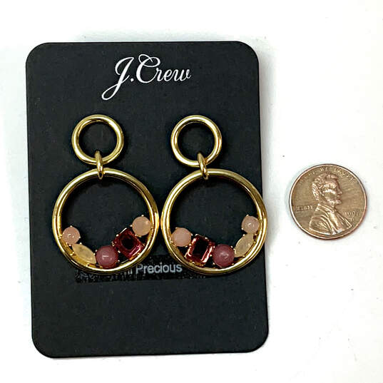 Designer J. Crew Gold-Tone Multicolor Crystal Stone Drop Earrings With Bag image number 2