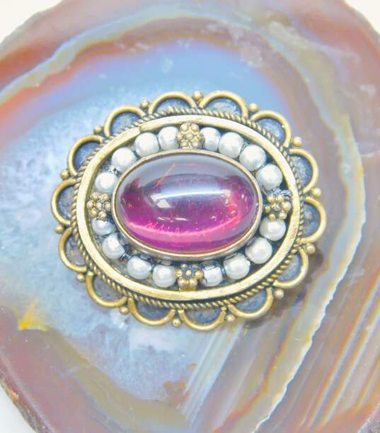 Vintage Spun Sterling Silver Necklace & Bracelet & Purple Glass Faux Pearl Brooch 20.5g image number 4