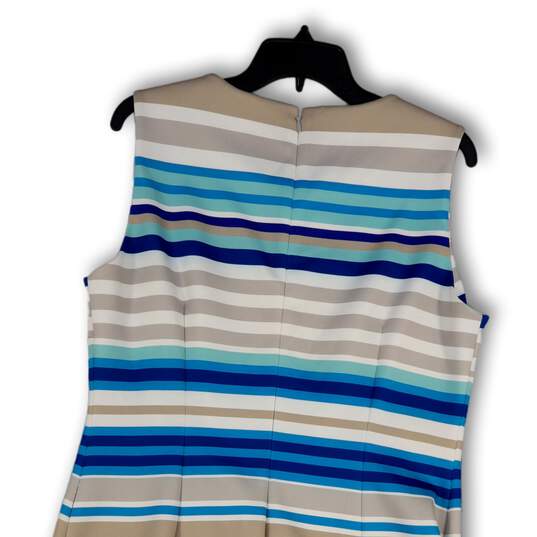 Womens Blue Gray Striped Sleeveless Round Neck Back Zip Sheath Dress Sz 14 image number 3