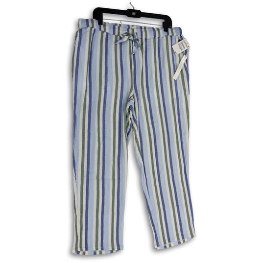 NWT Womens Multicolor Striped Flat Front Drawstring Cropped Pants Size L image number 1