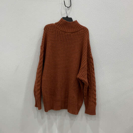 Womens Orange Long Sleeve Mock Neck Cable-Knit Pullover Sweater Size 2X image number 2