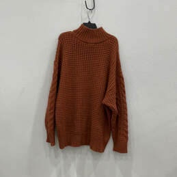 Womens Orange Long Sleeve Mock Neck Cable-Knit Pullover Sweater Size 2X alternative image