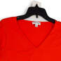 Womens Orange V-Neck Short Sleeve Regular Fit Pullover T-Shirt Size M image number 3