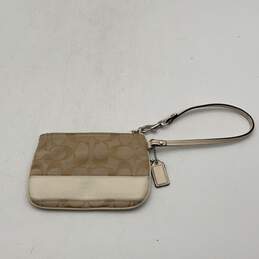 Coach Womens Tan Signature Print Bag Charm Zipper Wristlet Wallet