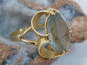 14K Gold Blue Grey Glass Faceted Oval Scalloped Statement Ring 7.9g image number 3