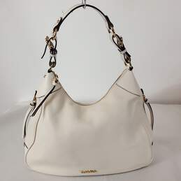 Calvin Klein Classic Pebble Ivory Leather Shoulder Hobo Satchel Bag