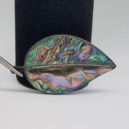 Vintage Sterling Silver Abalone Inlay Leaf Brooch 12.1g