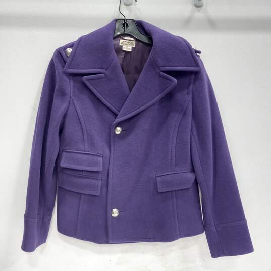 Women's Michael Kors Purple Wool Pea Coat Sz XL image number 1