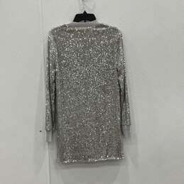 NWT Allsaints Womens Silver Juela Sequin Long Sleeve Mini Dress Shirt Size XS alternative image
