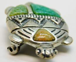 Carolyn Pollack Sterling Silver Southwestern Style Crushed Turquoise Inlay Turtle Brooch Pendant 9.8g alternative image
