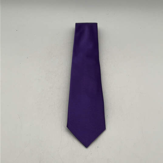 NWT Mens Purple Silk Striped Classic Adjustable Pointed Designer Neck Tie image number 1