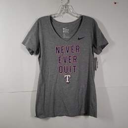 Womens Texas Rangers Never Ever Quit V-Neck Short Sleeve MLB T-Shirt Size L