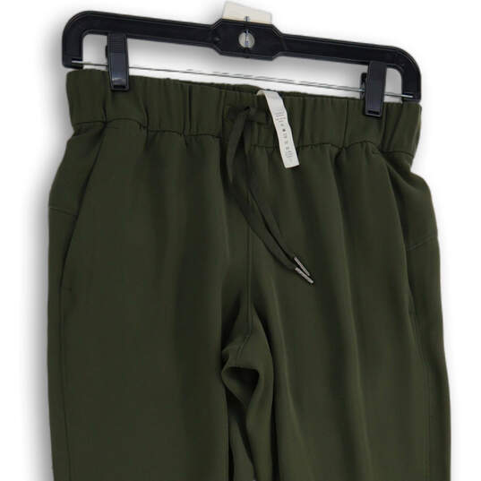 Womens Green Elastic Waist Drawstring Slash Pocket Jogger Pants Size 4 image number 3