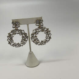 Designer J. Crew Gold-Tone Floral Clear Crystal Cut Stone Drop Earrings