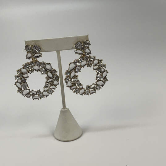 Designer J. Crew Gold-Tone Floral Clear Crystal Cut Stone Drop Earrings image number 1