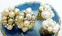 Vintage Japan Goldtone Faux Pearls & Crystals Cluster Clip On Earrings Variety image number 4