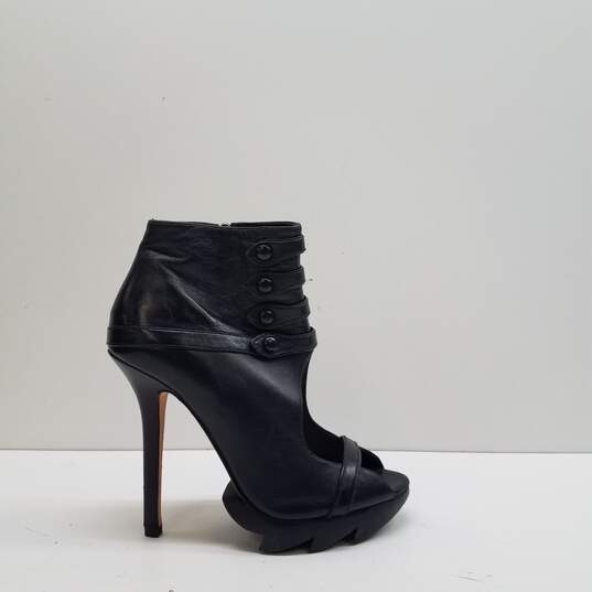 Camilla Skovgaard Button Up Peep Toe Black Leather Ankle Zip Heel Boots Size 36.5 B image number 1