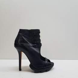 Camilla Skovgaard Button Up Peep Toe Black Leather Ankle Zip Heel Boots Size 36.5 B