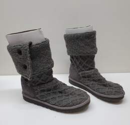 UGG Boots Womens Sz 3 Grey Lattice Cardy Pull on Foldover Buttons Winter