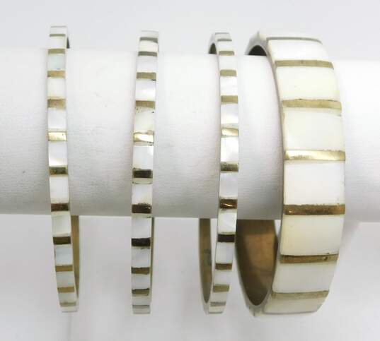 Set of 4 - VNTG Brass & MOP Inlay Bracelets image number 1