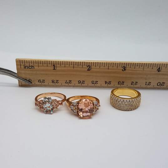Sterling Silver Rose Gold  & Gold Tone Cz Ring Bundle 3pcs Sz 6 1/2-8 3/4 17.6g image number 9