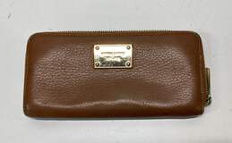 Michael Kors Brown Leather Continental Zip Around Envelope Card Wallet