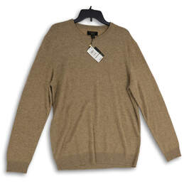 NWT Mens Tan Knitted Crew Neck Long Sleeve Pullover Sweater Size Large