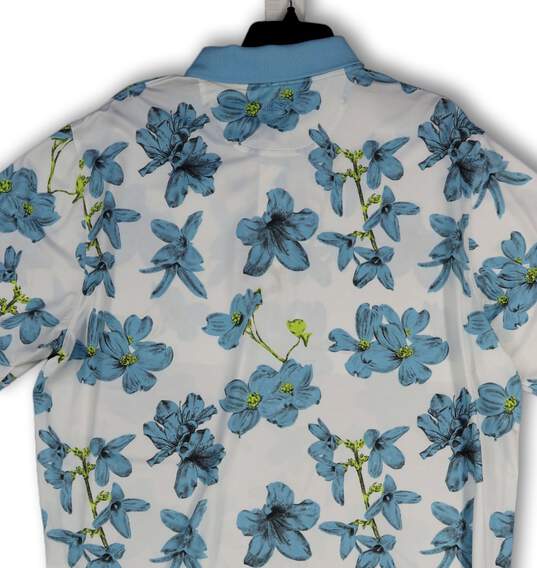 NWT Mens White Blue Floral Short Sleeve Spread Collar Polo Shirt Size XL image number 4