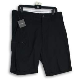 NWT Eddie Bauer Mens Black Flat Front Active Fit Zipper Cargo Shorts Size 34
