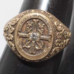 10K Yellow Gold Diamond Accent St. Mary's Notre Dame Signet Ring Size 5.5