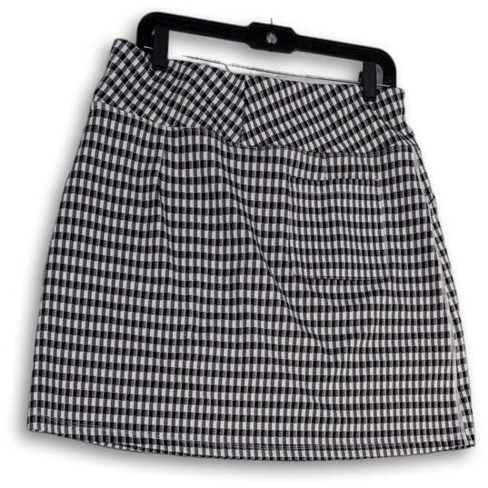 Womens Black White Check Regular Fit Elastic Waist A-line Skirt Size L image number 2