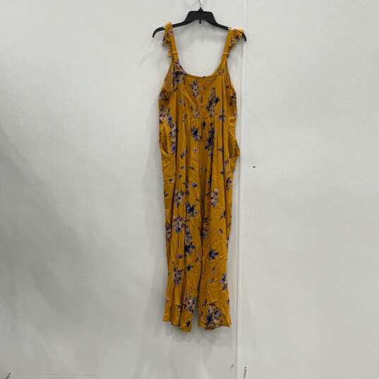 NWT Womens Yellow Floral V-Neck Straight Leg One-Piece Jumpsuit Size 1X image number 2