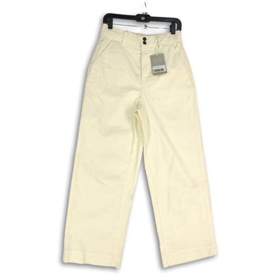 NWT Womens White Flat Front Slash Pocket Straight Leg Cropped Pants Size 8 image number 1