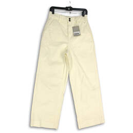 NWT Womens White Flat Front Slash Pocket Straight Leg Cropped Pants Size 8