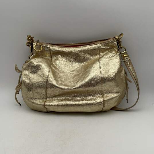 Coach Womens Poppy Gold Metallic Detachable Strap Inner Pocket Shoulder Bag image number 2
