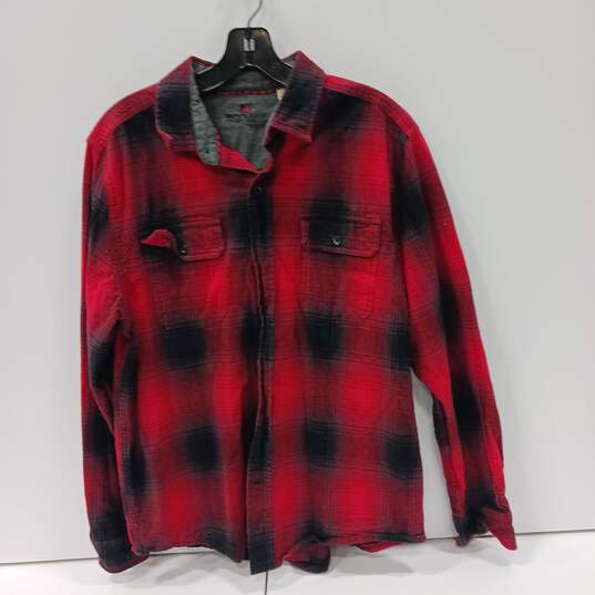 Men's Red & Black Plaid Woolrich Shirt Size L image number 1