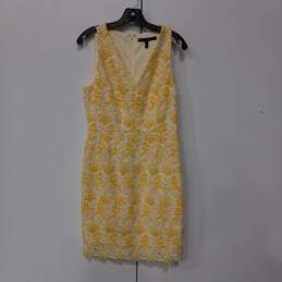 White House Black Market Women's White/Yellow Floral V-Neck Dress Size 8