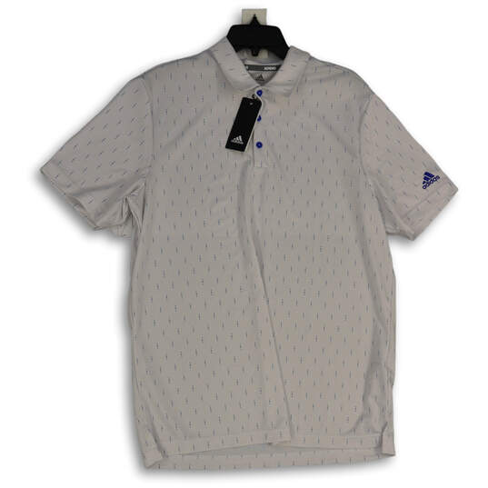 NWT Mens White Blue Printed Short Sleeve Spread Collar Polo Shirt Size Large image number 1