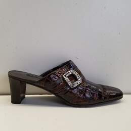 Brighton Tudor Croc Embossed Patent Leather Mule Heels Shoes Size 7 B
