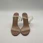 Womens Beige PVC Suede Open Toe Clear Buckle Strappy Heels Size 7.5 image number 1