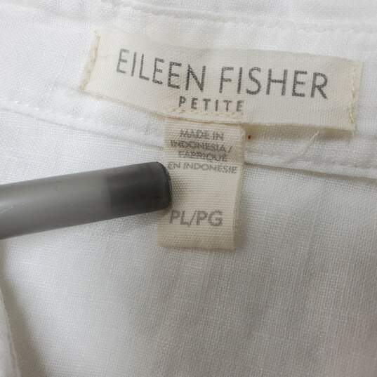Eileen Fisher Petite White Short Sleeve Button-Up Linen Shirt Women's PL/PG image number 3