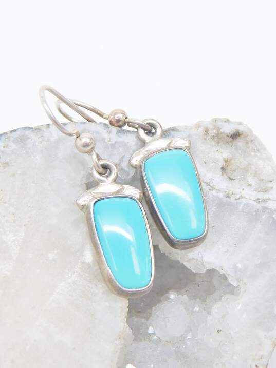 925 Monika Signed Faux Turquoise Dangle Hook Earrings 4.7g image number 3