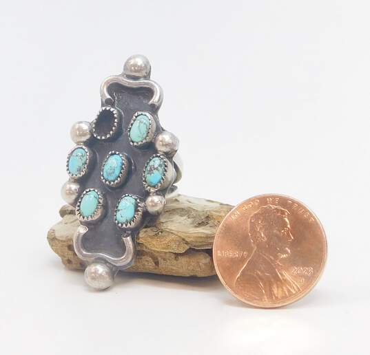 Artisan 925 Southwestern Turquoise Cabochons & Domes Cluster Pointed Split Shank Long Ring For Repair 7.9g image number 5