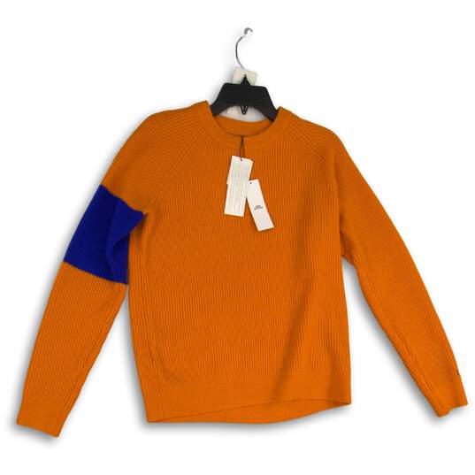 NWT Calvin Klein Jeans Womens Blue Orange Crew Neck Pullover Sweater Size S image number 1