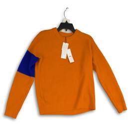 NWT Calvin Klein Jeans Womens Blue Orange Crew Neck Pullover Sweater Size S