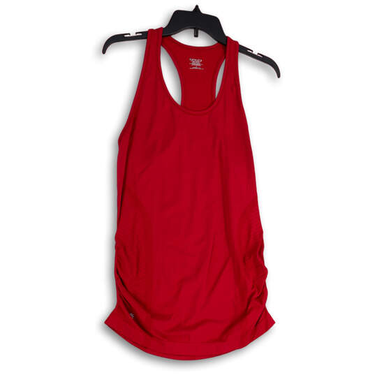 Womens Red Sleeveless Scoop Neck Side Ruched Pullover Tank Top Size L image number 1