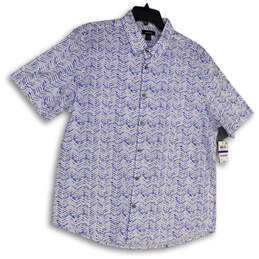 NWT Mens White Blue Chevron Short Sleeve Collared Button-Up Shirt Size XL
