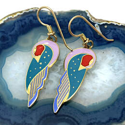 Designer Laurel Burch Gold-Tone Kuchulu Bird French Wire Dangle Earrings